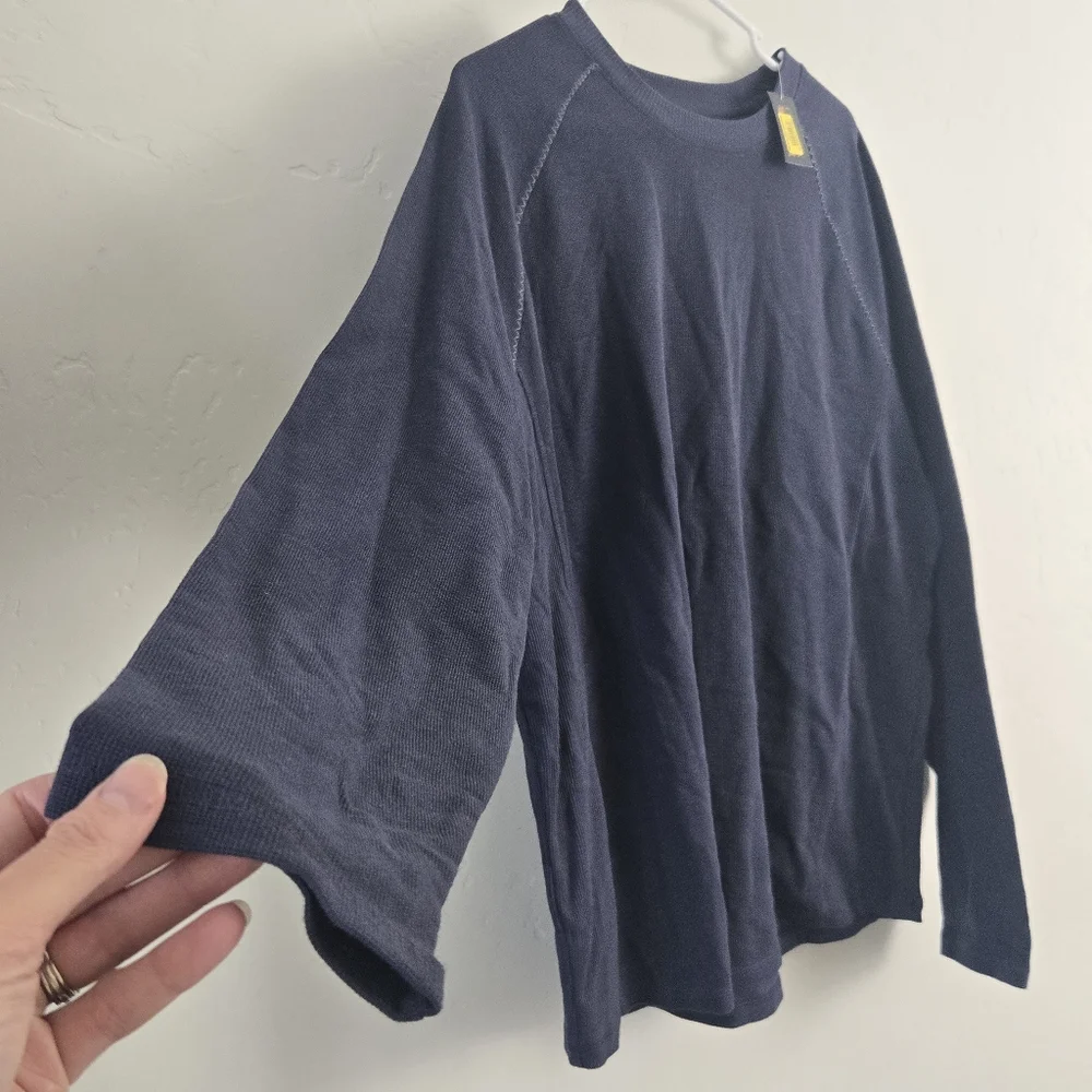 New Cremieux Lightweight Crewneck Long Sleeve Cotton Sweater Navy Blue Size XL